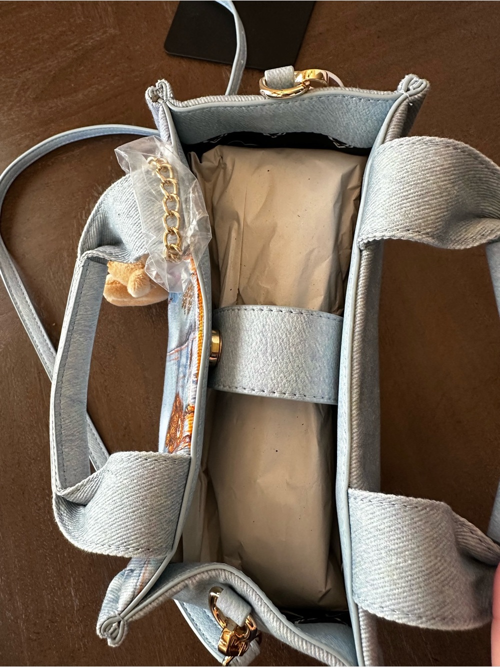 Betsey Johnson Light Blue Denim Tote with Teddy Charm w/ removable strap - Picture 6 of 16